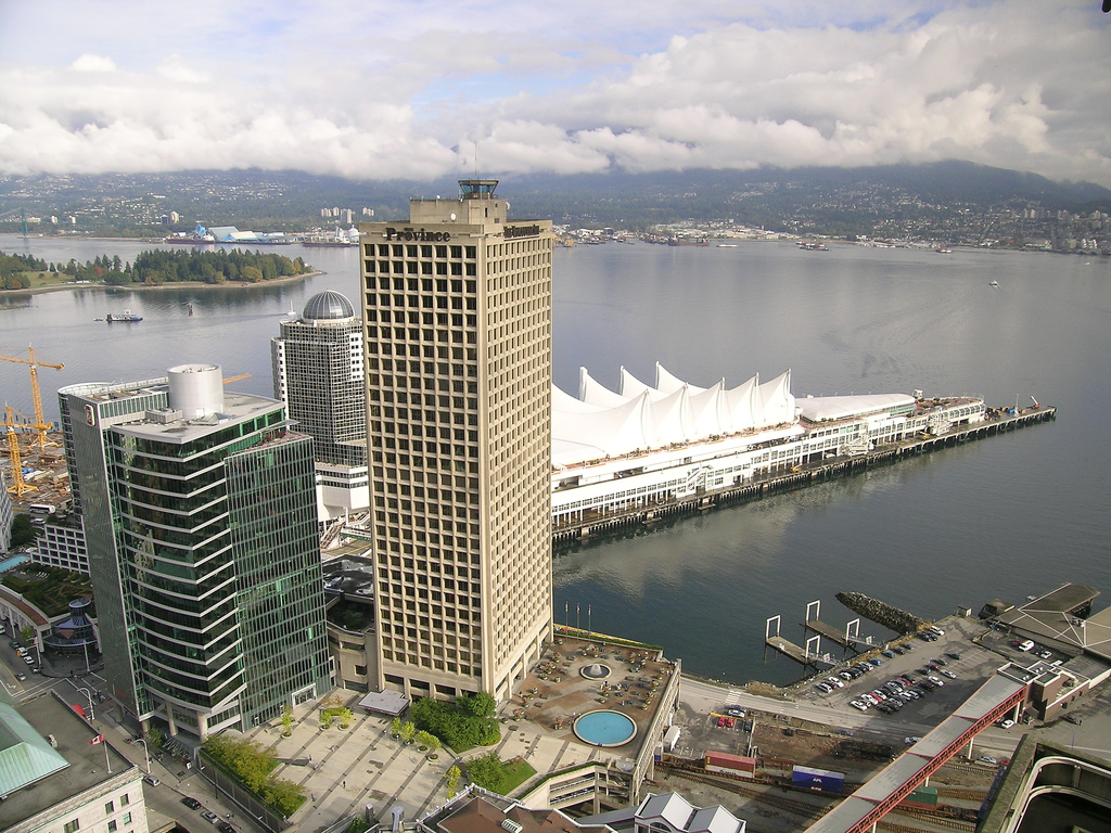 digital air traffic control: Canada Place with the world's tallest air traffic control tower. Taken from the Harbour lookout.