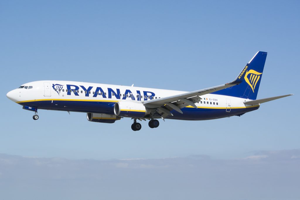 Ryanair Boeing 737-8AS EI-EBX at Leeds Bradford Airport.