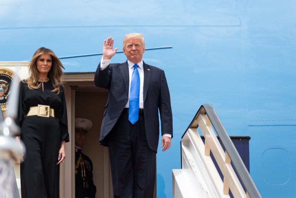 Saudi Arabia airports: Melania Trump and Donald Trump at King Khalid International Airport in Riyadh, Saudi Arabia. They are just get