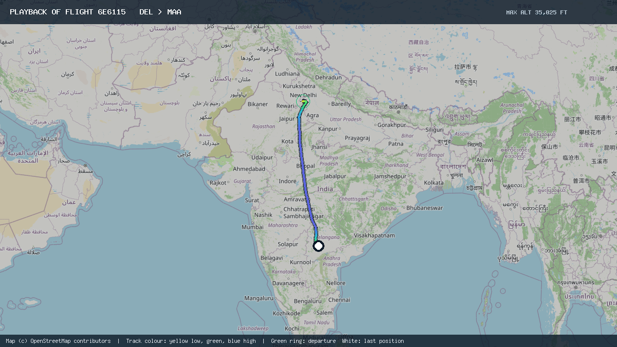 Flight path of 6E6115 from DEL to MAA on 11 October 2026