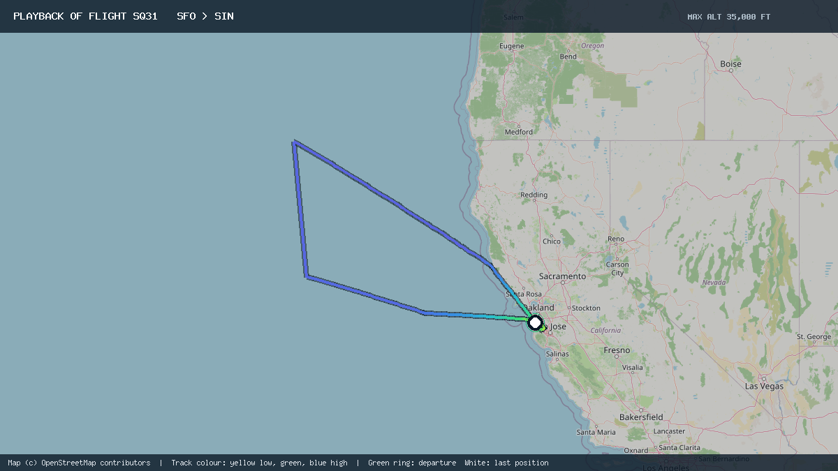 Flight path of SQ31 from SFO to SIN on 14 October 2026