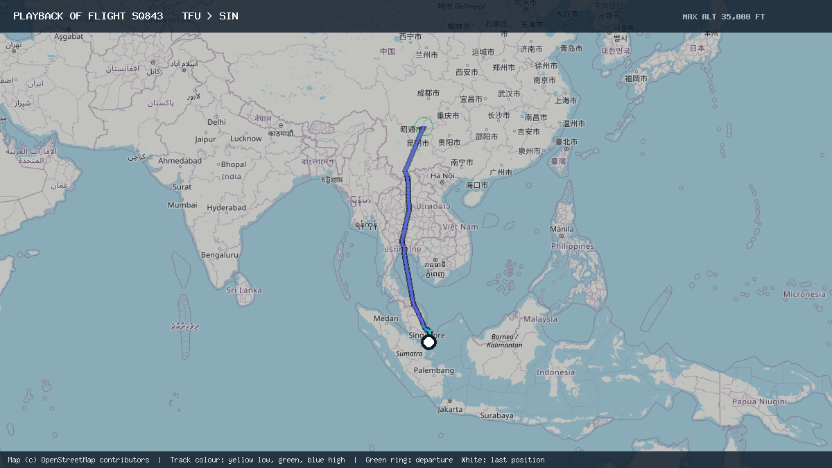Flight path of SQ843 from TFU to SIN on 17 October 2026