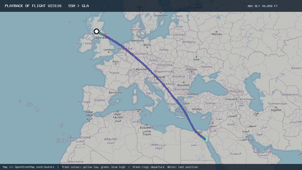 Flight path of U23116 from SSH to GLA on 21 October 2026